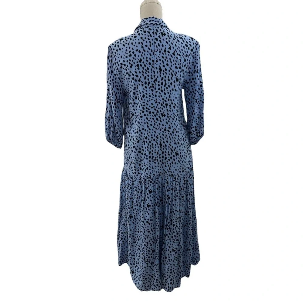 Bershka Blue Animal Print Shirt Dress Womens Medium 3/4 Sleeves - Picture 3 of 8